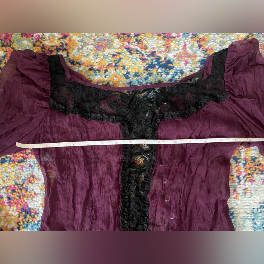 LIP SERVICE BLACKLIST rare Purple Lace-Up Blouse Xsmall flawed gem - Picture 7 of 12